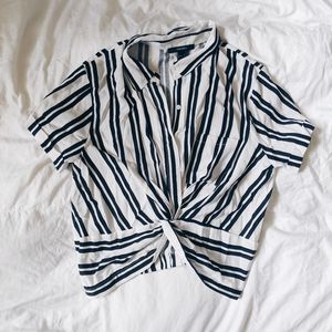 Striped Knotted Button Down Blouse